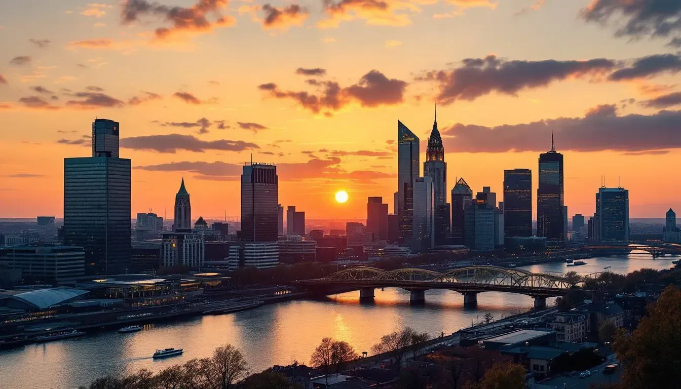 Filming in Frankfurt with the financial district skyline